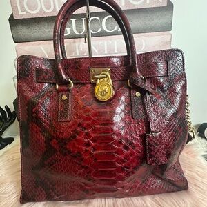 Michael Kors Red Python-Embossed Leather Tote